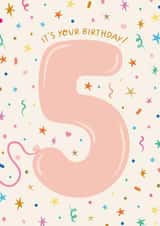 Cute 5th Birthday Card - For a Girl - Balloon created by The Pattern Press
