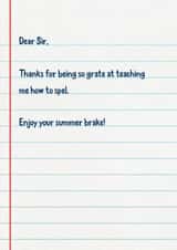 Funny Thank You Card - For Teacher - Spel Grate Sir created by The Buddy Fernandez Card Co.