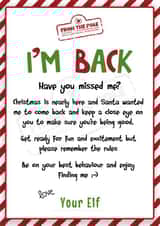 Funny Christmas Card - For Kids - From Elf On The Shelf - I'm Back Letter created by Neil Thurlwell
