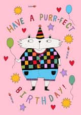 Cute Birthday Card - Have a Purr-fect Birthday - Cat created by PonkyWots
