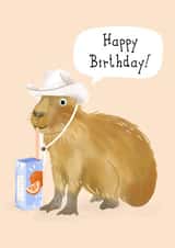 Cute Birthday Card - Drinking Capybara With Cowboy Hat - Happy Birthday created by Romy Palstra