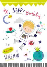 Kids Birthday Space Man Alien Astronaut Card created by Little Stringers