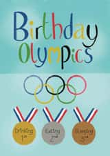 Funny Olympic birthday card - drinking, eating, sleeping created by Designs by Orrinea