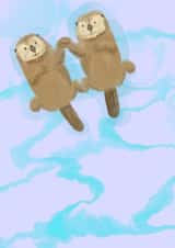 Cute I love You Otters Holding Hands Hand drawn style card created by Cat's Cards