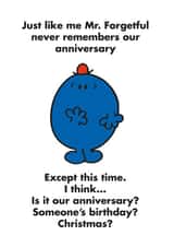 Funny Anniversary card - Mr. Men - Mr. Forgetful created by Mr. Men