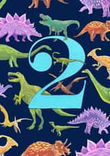 Cute dinosaur card for boy or girl turning two today created by While Sadie Sleeps