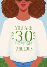 Cute Birthday Card - you are 30 and you are fabulous - dark skin woman created by Albina Uvarova 