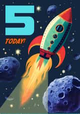 5th birthday cool space rocket card created by Rocket68
