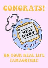 Congrats on your Real Life Tamagotchi! New Baby Card, Pregnancy Card created by amysrvc illustration
