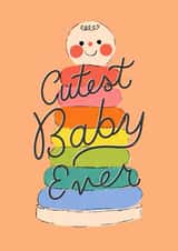Adorable New Baby Card - Cutest Baby Ever - Vintage Rainbow Stacker Toy created by Emma Brooks Creative