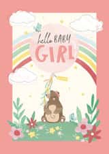 Cute New Baby Card - Bear with Balloon - Hello Baby Girl created by Orchard Design House