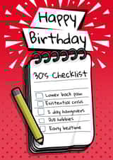 30th Birthday Card | Funny 30 Card | 30’s Checklist | Rude Birthday Card created by Millstones & Moor