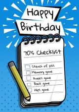 70th Birthday Card | Funny 70 Card | 70’s Checklist | Rude Birthday Card created by Millstones & Moor