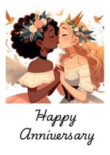 A sweet fairytale happy anniversary card for two women created by Mercyblade
