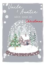 Classic Christmas Card - For Uncle and Auntie - Cute Mountain House in Snowglobe created by SABIVO Design by Sabina