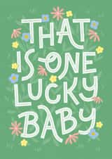 One Lucky Baby! - Cute Botanical New Baby Pregnancy Card created by by Rachel Manzano