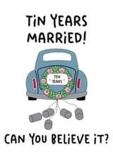 Cute 10th Wedding Anniversary Card - Tin Years Married created by Stuck Shop Gifts