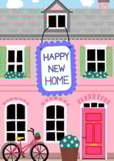 Cute New Home Card - Pink House With Bicycle created by EllaBellaBlue
