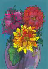 Dahlia card floral still life, thinking of you blank card created by Plant Based Paintings