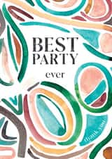 Contemporary Best Party Ever - Thank You Card - Watercolour Organic Shapes created by Rebecca Prinn