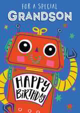 Cute Birthday Card - For Grandson - Robot - AI created by Dalia Clark Design