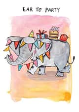 Cute Birthday Card - Elephant Pun - Ear to Party created by Jelly Armchair
