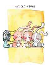 Cute Bunny Rabbit Card - Hot Cross Buns - Holiday Weather Silly Grumpy created by Jelly Armchair