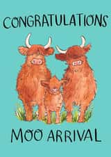 Cute New Baby Card - Highland Cow - Moo Arrival created by Jelly Armchair