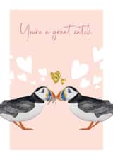 Cute anniversary card - Puffins - You're a great catch created by Heather Trefusis Art