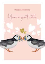 Cute anniversary card - Puffins - You're a great catch created by Heather Trefusis Art