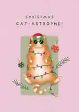 Cute Christmas Card - Christmas Cat-astrophe!' - Pun created by Studio Mads