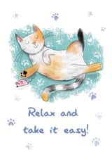 Cute Send A Smile Card - Relax And Take It Easy - Cat created by Holly Bushnell Illustration