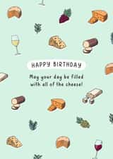Modern Birthday Card - Cheese - Wine created by Evie Garnett Designs