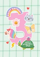 Cute 3rd Birthday Card - For Her - Stickers created by Macie Dot Doodles