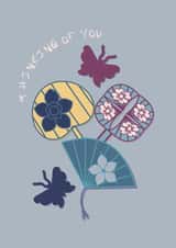 Elegant Thinking of You card, with fans, flowers, and graceful butterflies! created by May Annella