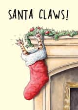 Funny Christmas Card - Stocking - Santa Claws - Pun created by Bewilderbeest