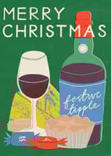 Retro Christmas Card - Arty Christmas Food & Wine - Festive Tipple created by Laura Darrington Design Ltd.