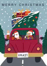 Retro Christmas Card - Santa & Mrs Claus - Driving Home For Christmas created by Laura Darrington Design Ltd.