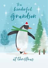 Classic Christmas Card - For Grandson - Penguins created by Laura Darrington Design Ltd.