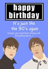 Funny Birthday Card - Oasis - The 90's created by Sian Moore Illustration