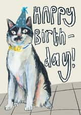 Arty Birthday Card - Cat - Party Hat created by Harriet Lowther