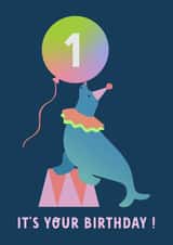 Cute Birthday Card - 1st - Circus Seal created by Catalina Williams