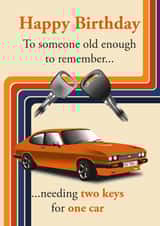 Two keys, one car - nostalgic Happy Birthday card created by Rachel Hsiroc Design