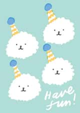 Cute Birthday Card - Fluffy Dogs - Party Hats - Have Fun created by Leanne McBrien