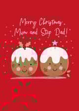 Cute Christmas Card - For Mum And Step Dad - Christmas Puddings created by Sarah Corcoran 