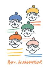 Cute Birthday Card - For Him - Bon Anniversaire - French Berets created by Leanne McBrien