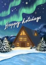 Modern Christmas Card - Happy Holidays - Cabin created by @tikkled.pink
