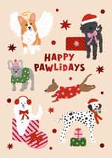 Cute Christmas Card - Happy Pawlidays - Dogs created by @tikkled.pink