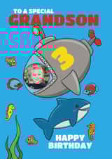 Personalised Birthday Photo Card created by @Cupsie's Creations - Cool 3rd Birthday Photo Card - For Grandson - Ocean Submarine