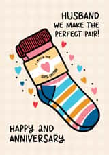 Cute Husband 2nd Anniversary Card - Pair Of Socks - Cotton created by Lyndsay Moon